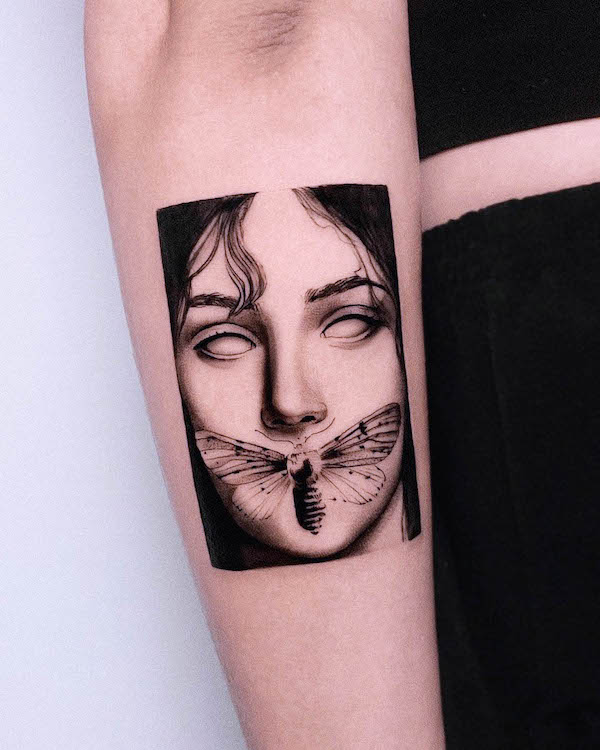 Don't say a word - moth tattoo by @claudiag.tattoo