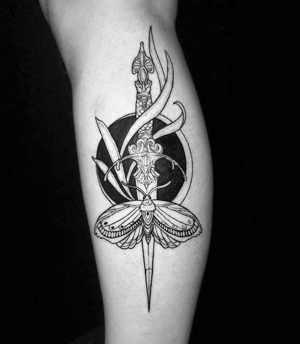 Moth and dagger tattoo by @cyclopas