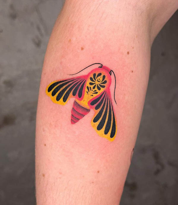 Contemporary colored moth tattoo by @pondroe_tattoo