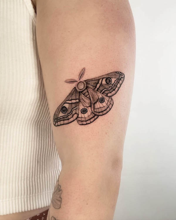 Emperor moth tattoo by @lauren__tattoo