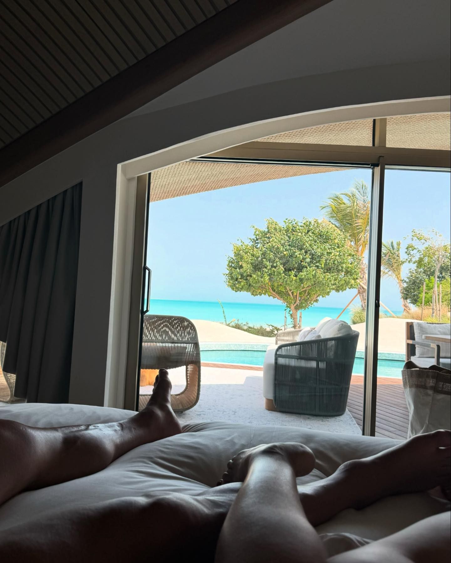 Cristiano and Georgina appeared to kick back on the bed