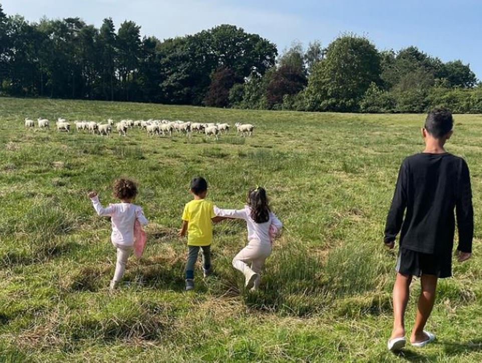 Georgina Rodriguez shared a photo of their four children enjoying the English countryside with the sheep that are reported to have caused them to move