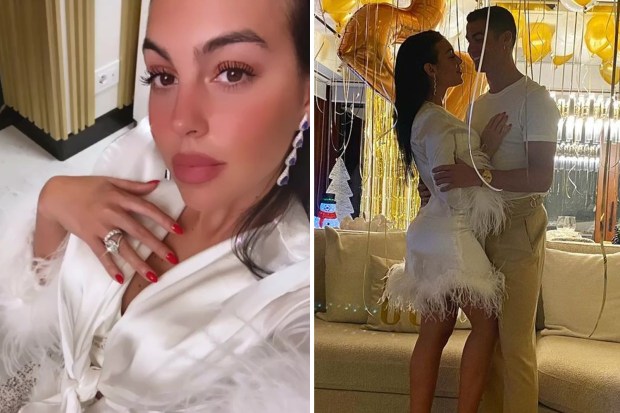 Georgina Rodriguez shows off huge sparkling ring as Cristiano Ronaldo's partner poses in sexy silk gown | The US Sun