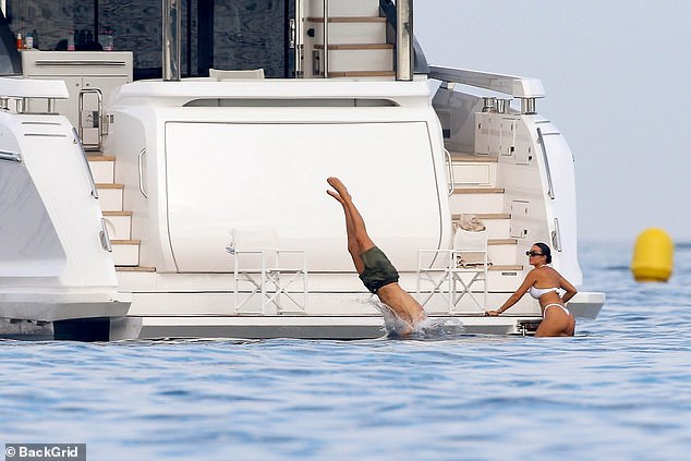 The football legend showed off his impressive diving skills